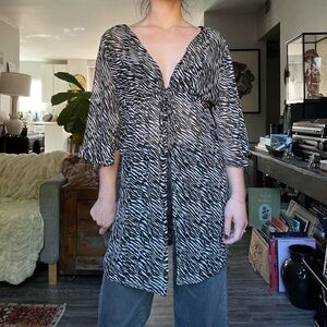 Zebra Print Sheer Tunic Top